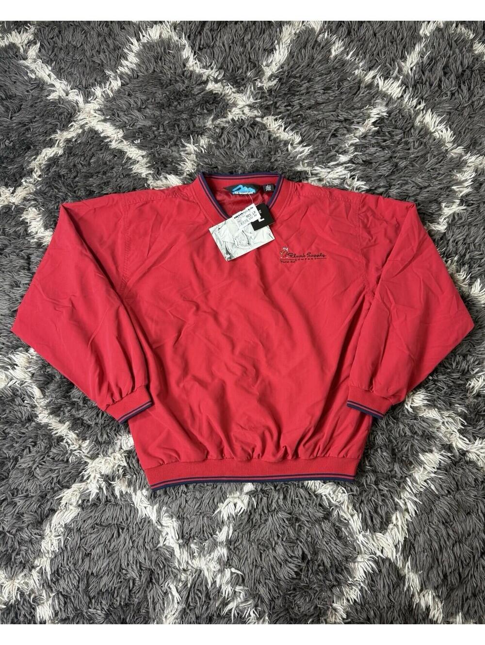 NWT Tri-Mountain Windbreaker Jacket L Red V Neck Pullover Plumb Supply Company